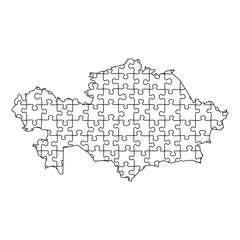 Kazakhstan map from black pattern composed puzzles. Vector illustration.