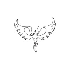 One single line drawing of luxury phoenix bird for company logo identity. Business corporation icon concept from animal shape. Modern continuous line draw vector design graphic illustration