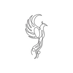 Single continuous line drawing of flame phoenix bird for corporate logo identity. Company icon concept from fauna shape. Trendy one line draw vector design graphic illustration