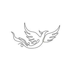 Single continuous line drawing of flame phoenix bird for corporate logo identity. Company icon concept from fauna shape. Dynamic one line graphic draw vector design illustration