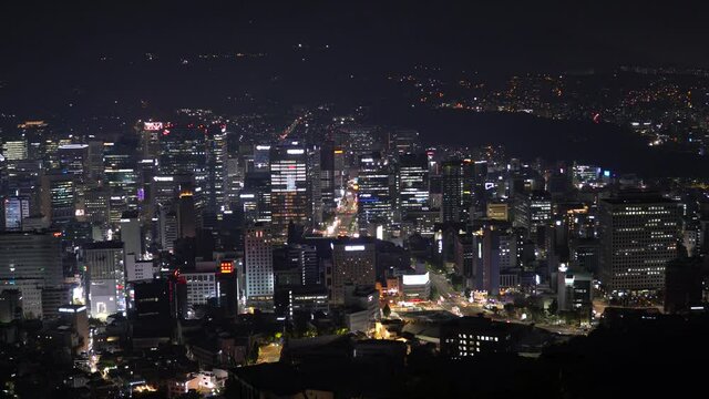 Illuminated Seoul at night view from the top of Namsan mountain