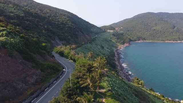 Aerial view of scenic Son tra peninsula Monkey mountain in Da Nang Vietnam.