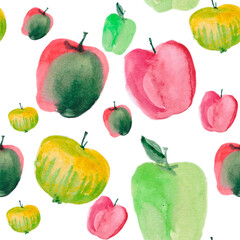 seamless pattern with apples. pink, yellow, green.