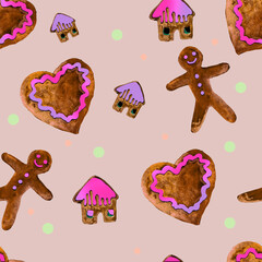 set of gingerbread cookies. watercolor. christmas set.