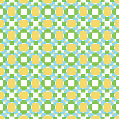 Seamless pattern texture vector background with geometric shapes, colored in yellow, green, blue, white colors.