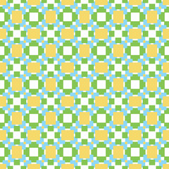 Seamless pattern texture vector background with geometric shapes, colored in yellow, green, blue, white colors.