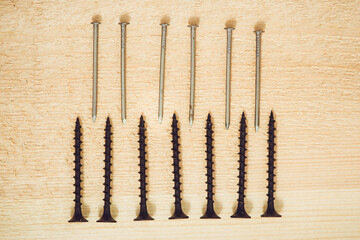 Set of screws and nails for boards