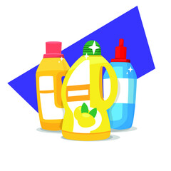 set of detergents in bottles vector illustration