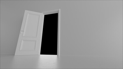 3d render open door in a bright room on a black background