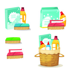 set of detergents and accessories vector illustration