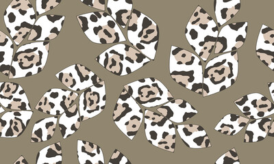 Obraz premium Leopard print. Leaves. Seamless vector illustration for wallpaper, fabric, packaging, textile.