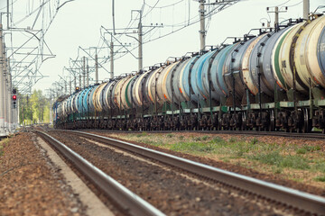 Fototapeta na wymiar the train carries containers of fuel