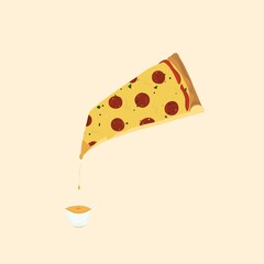 Illustration of pizza dipped into sauce concept, isolated flat pizza icon design
