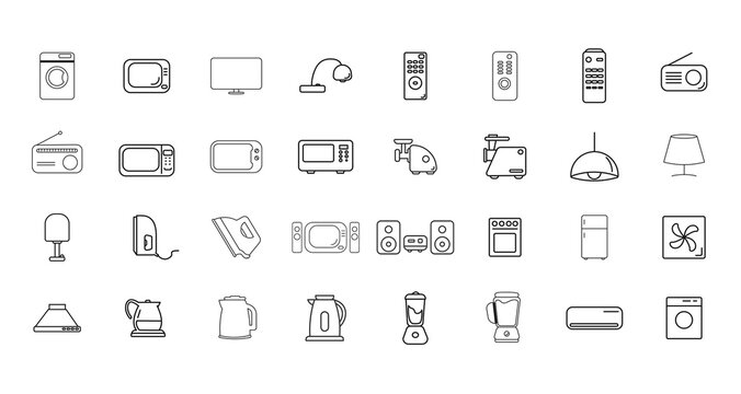 Set of household appliances icons. home appliances line icon set with TV, fridge, kitchen appliances