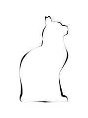 Simple outline, silhouette, cat on a white background. Can be used for embroidery, printing on fabric, postcards, banners. Black outline cat silhouette on a white background.