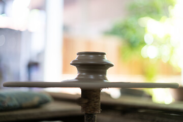 terracotta clay pot on the wheel