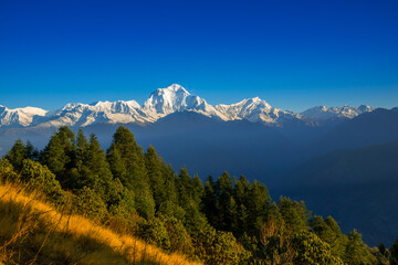 De Annapurna-bergketen vanuit Poon Hill-gezichtspunt, Nepal.