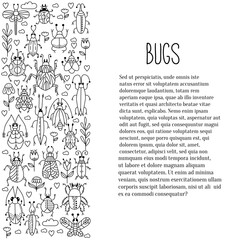 Bugs insects doodle line icons vector set decorative row design