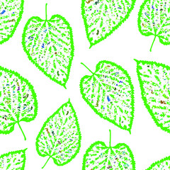 Easy-to-use vector seamless pattern in shades of green. The outline of the leaves on a white background. Print on fabric, or  background. Textura.