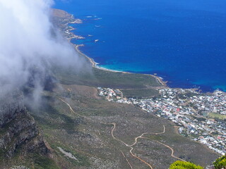 The city and white clouds seen from the summit, Table Mountain, Cape Town, South Africa
