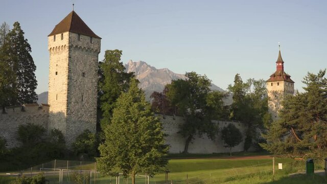Musegg wall with pilatus in background