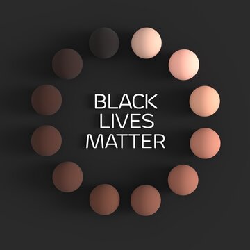 Conceptual image of diversity, racism, discrimination, 3d rendered spheres representing different skin tones, Black lives matter slogen