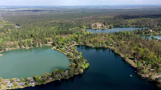 Aerial view, Flight Kahler Lake Plate  with holiday apartments and campsites, Alzenau, Hesse, Germany, Europe