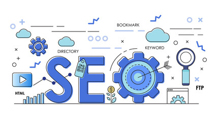 Seo vector  Outline and color banner. with line icon. business infographics elements.

