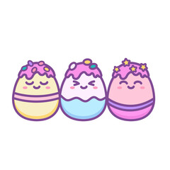 Vector isolated illustration colored cute kawaii easter eggs with faces in doodle cartoon style