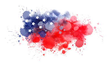 Abstract watercolor paint splash in USA flag colors. Template for your designs.