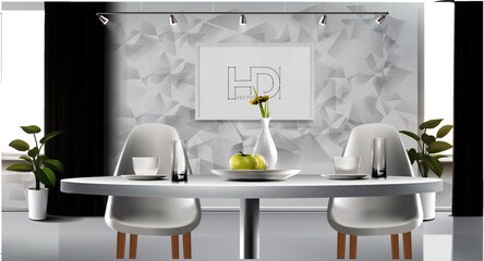 Detailed vector template of modern interior design with white desk and chairs