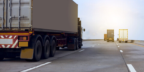 Truck on highway road with container, transportation concept.,import,export logistic industrial 