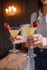 Girls drink champagne and celebrate birthday