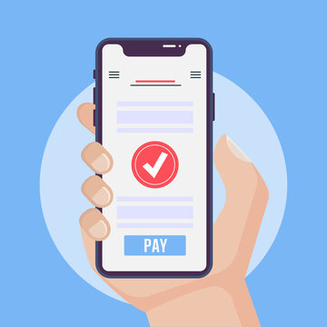 Online payment concept with hand. Vector illustration