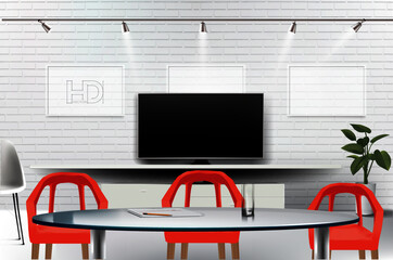  interior of a room with a table and modern set of chairs. realistic vector , easy to adjust or edit