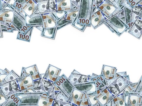 dollar banknotes scattered on the ground. image with horizontal copy space. 3D illustration