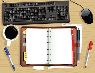 Desktop and leather desk diary