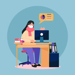 Social Distancing vector illustration. Working from home, remote working. Home office in Coronavirus outbreak. Stay home stay safe. COVID-19