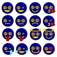 cartoon blue money emoticon set