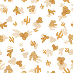 Small orange cactus seamless pattern on white background