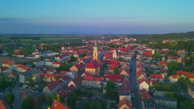 Church in the middle of city in the sunset