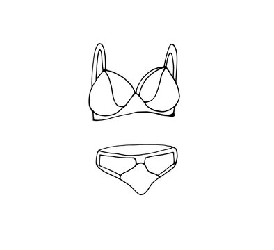 Lingerie for website design. Vector isolated illustration with panties and bra in Doodle style.  Design of ads, websites, and banners. An isolated element. Cartoon style. Symbol of femininity.