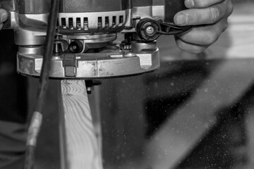 Close-up black and white photograph of a hand milling cutter