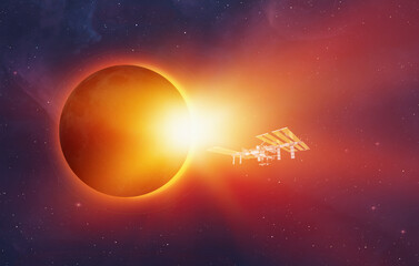 Solar Eclipse with international space station ISS "Elements of this image furnished by NASA "