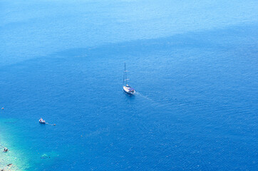 Sailboat in open sea. Yachting sport
