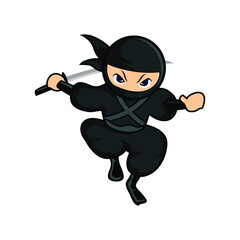 black cartoon ninja jump holding a sword © fzr design