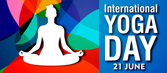 21 june International yoga day web banner EPS10 vector.Meditation Practice Yoga Colorful Fitness Concept. Vector illustration
