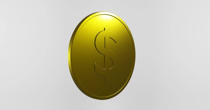 Spinning gold dollar coin on white background. 3d rendering