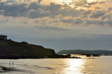 Beautiful sunset on the Trestel beach in Brittany. France