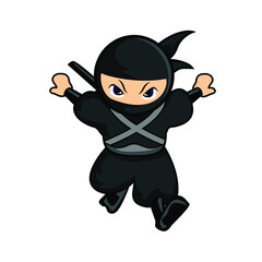 black cartoon ninja running fast to frontof view